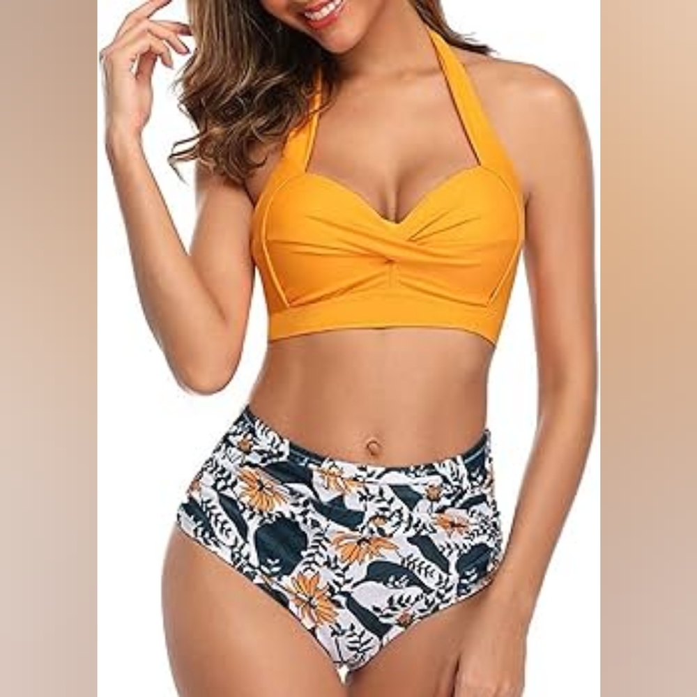 NWT Women's Large Tempt Me Yellow and Gray Swimsuit